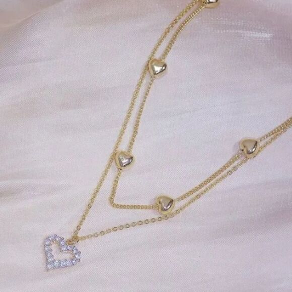 GOLD Plated Heart Diamond Heart Necklace - Picture 5 of 5